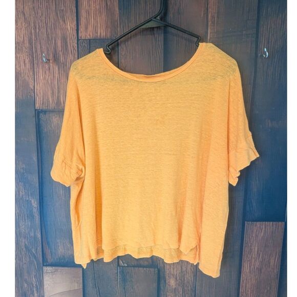 Women's J. Jill Love Linen Orange Cropped Short Sleeve 100% Linen Top Size Large - Picture 1 of 5